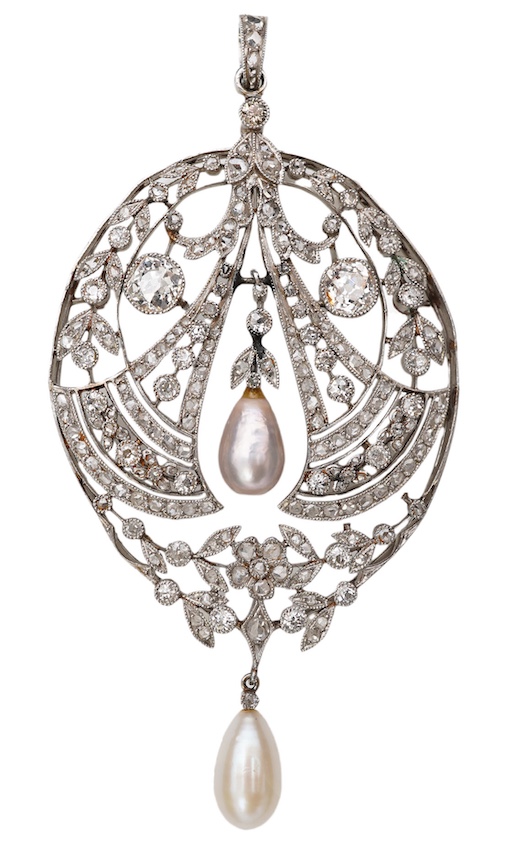 A fine Belle Epoque natural pearl and diamond pendant, circa 1910